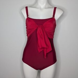 Jessica Rey Red Tie Front Full Coverage Modest One Piece Swimsuit M